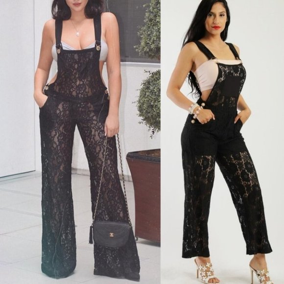 ELIZA Black Lace Jumpsuit / Overalls - Picture 2 of 5